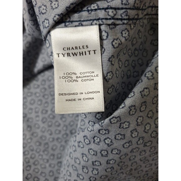 Charles Tyrwhitt Shirt Mens 3XL Blue Floral Non Iron Long Sleeve Button Up - Picture 4 of 8